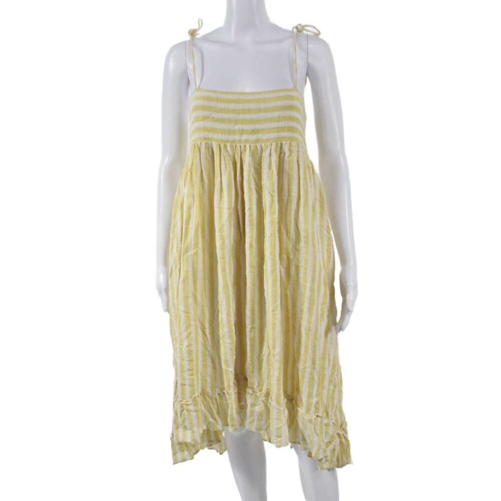Rue Stiic Women Sundress Yellow Cotton Square Neck Long Size S